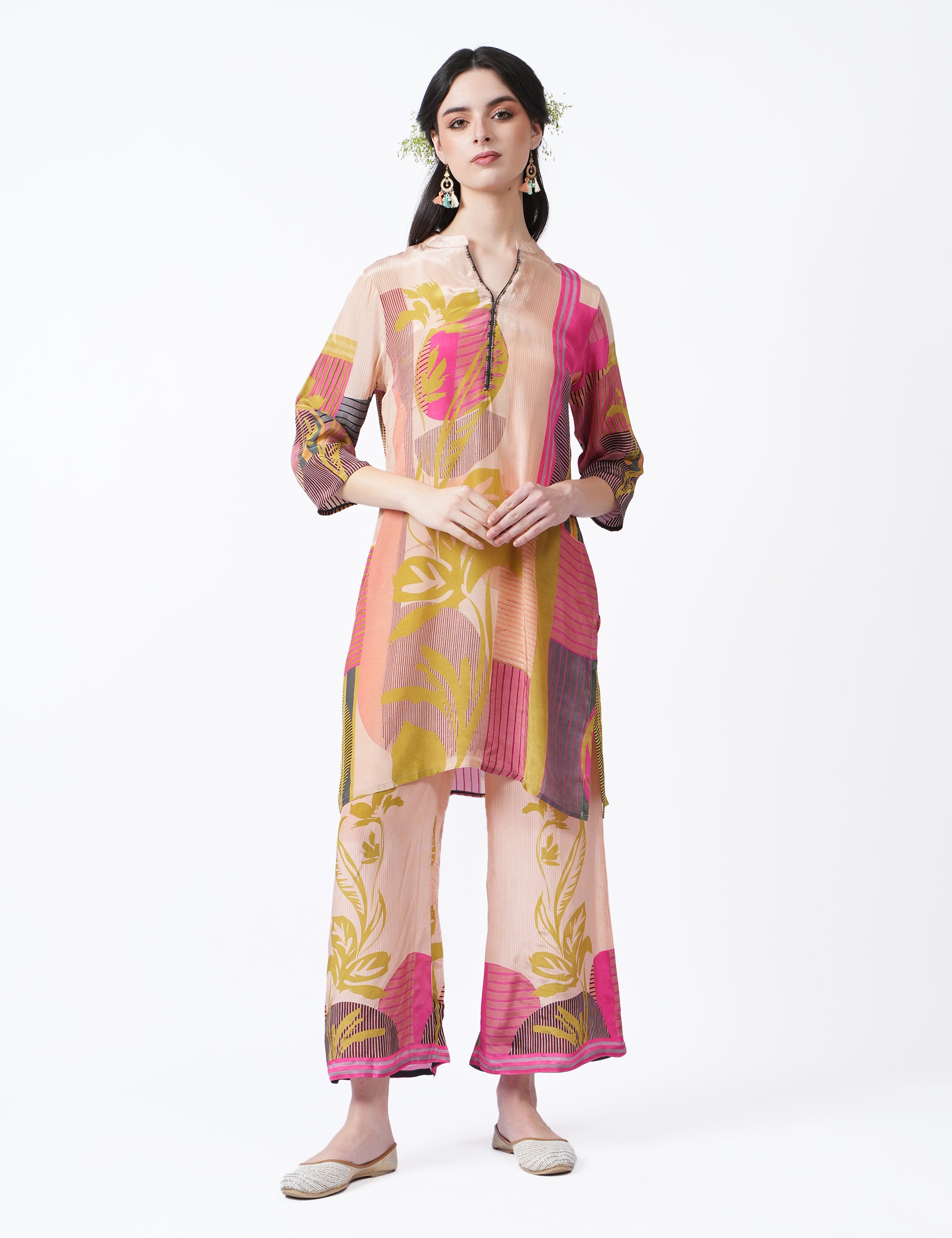 dhartii  Multicolor Luxe Flow Multicolor Abstract Satin Coord Set