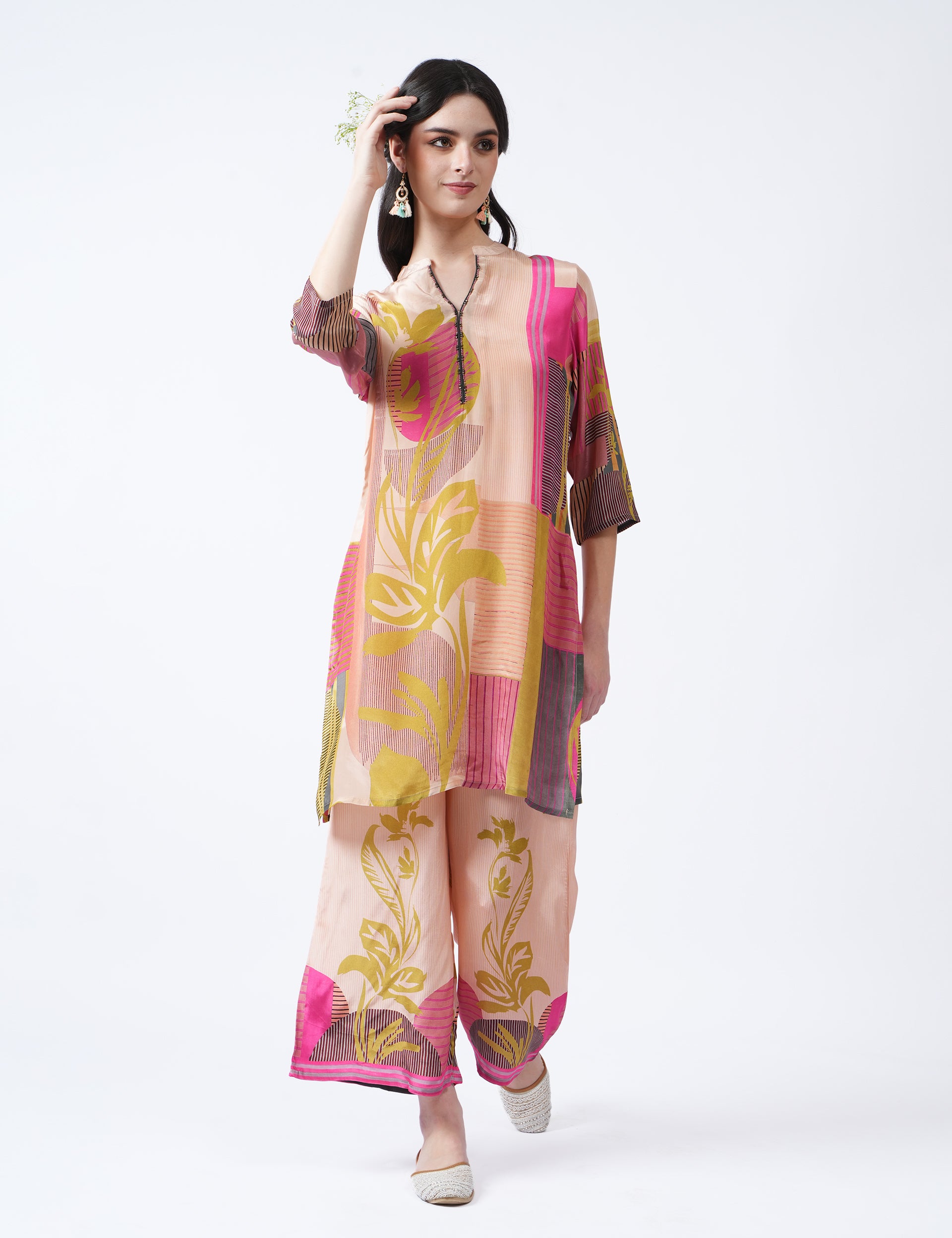 dhartii  Multicolor Luxe Flow Multicolor Abstract Satin Coord Set
