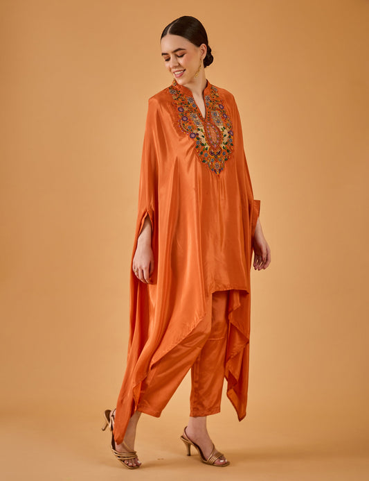 dhartii  Orange Gleam Satin Co-Ord Set