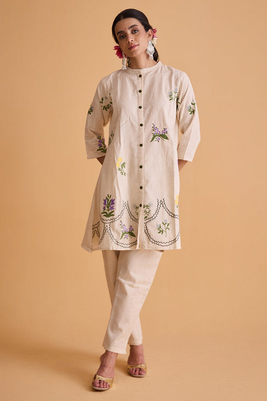dhartii  natural white Blossom Floral Cotton Co-Ord Set