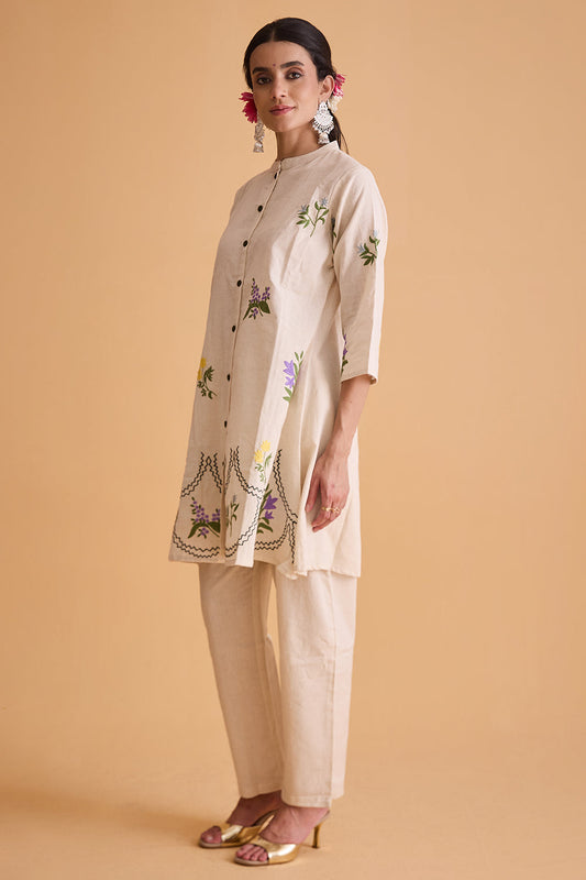 dhartii  natural white Blossom Floral Cotton Co-Ord Set