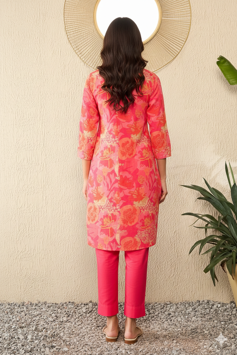 Pink Rayon Blend Floral Printed Co-Ord Sets