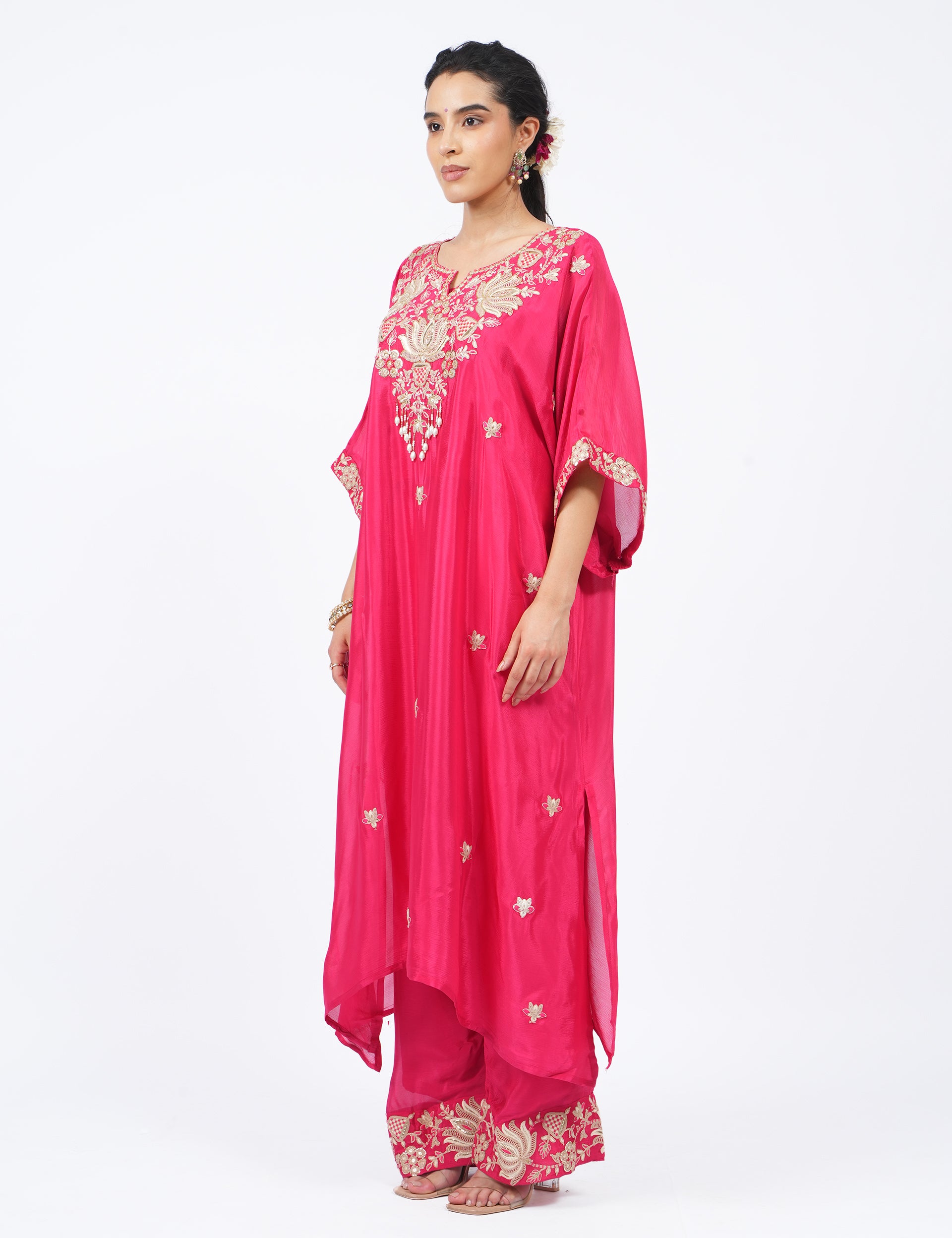 dhartii  Crimson Charming Red Embroidered Chinon Co-Ord Set