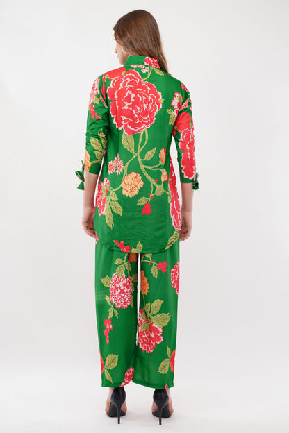 Rayon Green Shirt  Co-Ord - Set Of 2