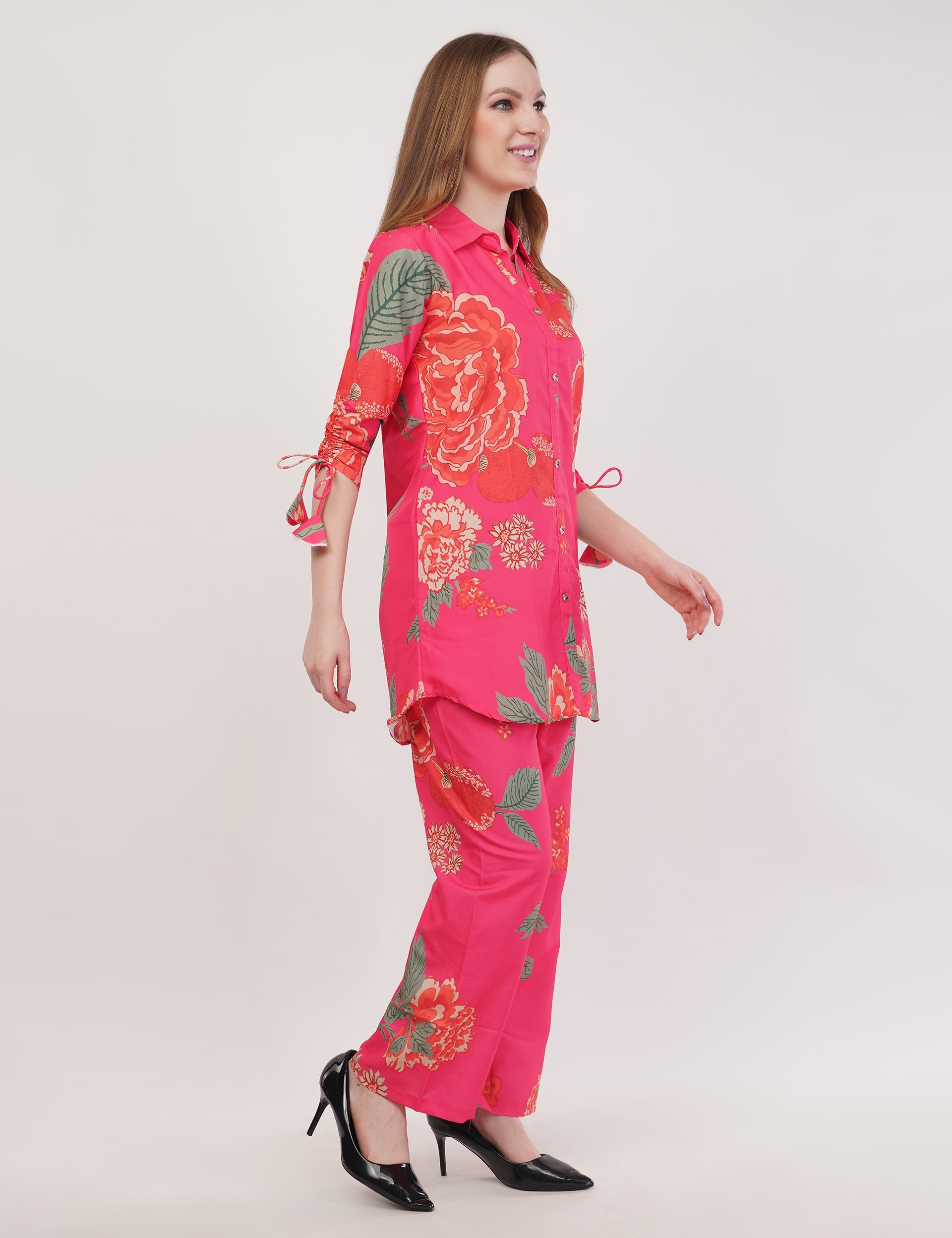 Rayon Hot Pink Shirt  Co-Ord - Set Of 2