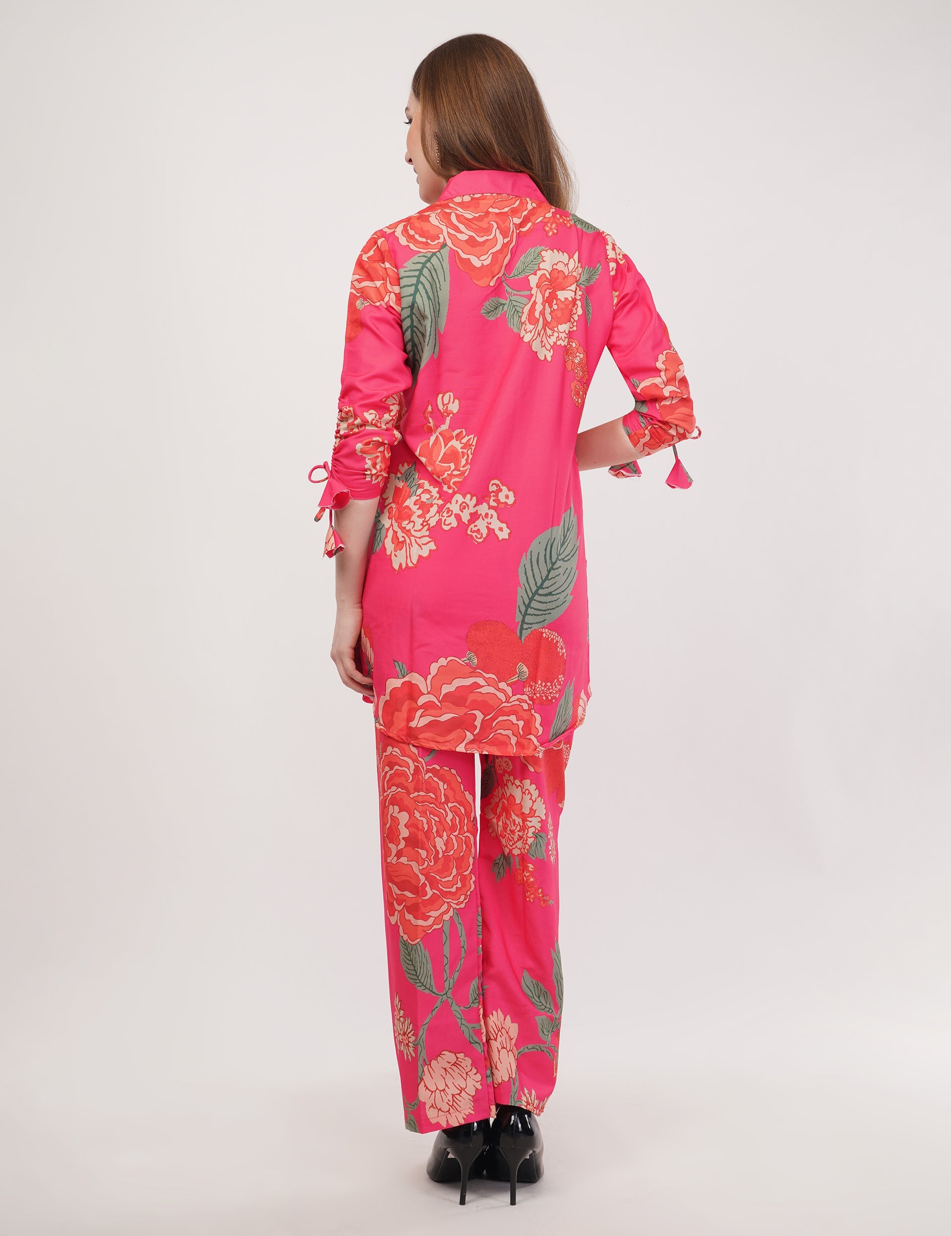 Rayon Hot Pink Shirt  Co-Ord - Set Of 2