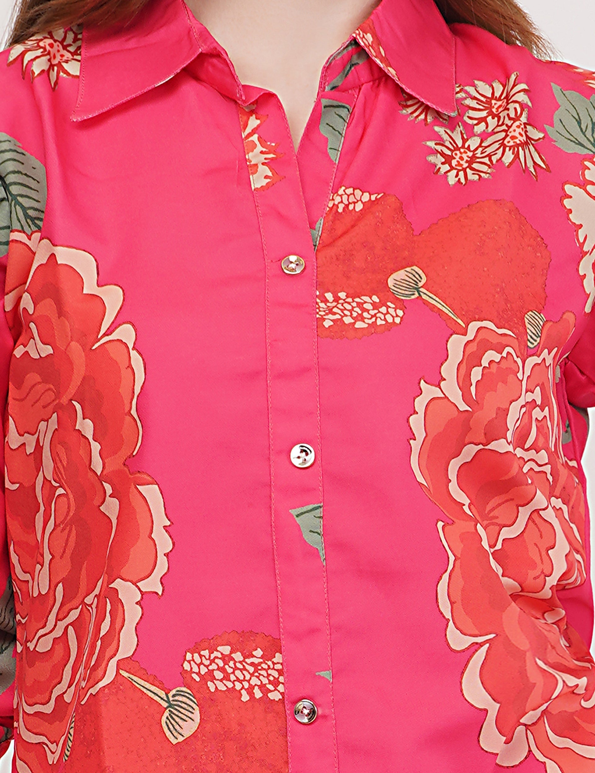 Rayon Hot Pink Shirt  Co-Ord - Set Of 2