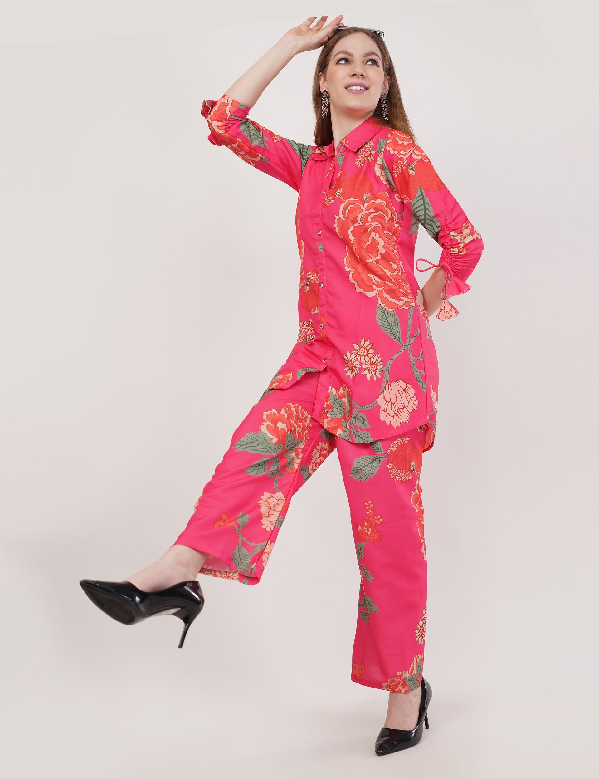 Rayon Hot Pink Shirt  Co-Ord - Set Of 2