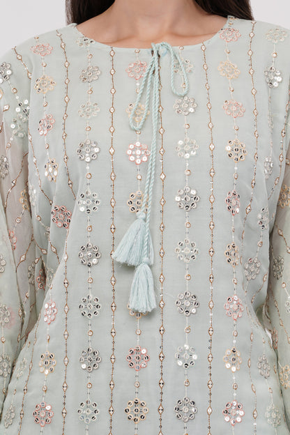 Women Light Blue Georgette Embroidered Pastel Co-Ord Set - Set Of 2