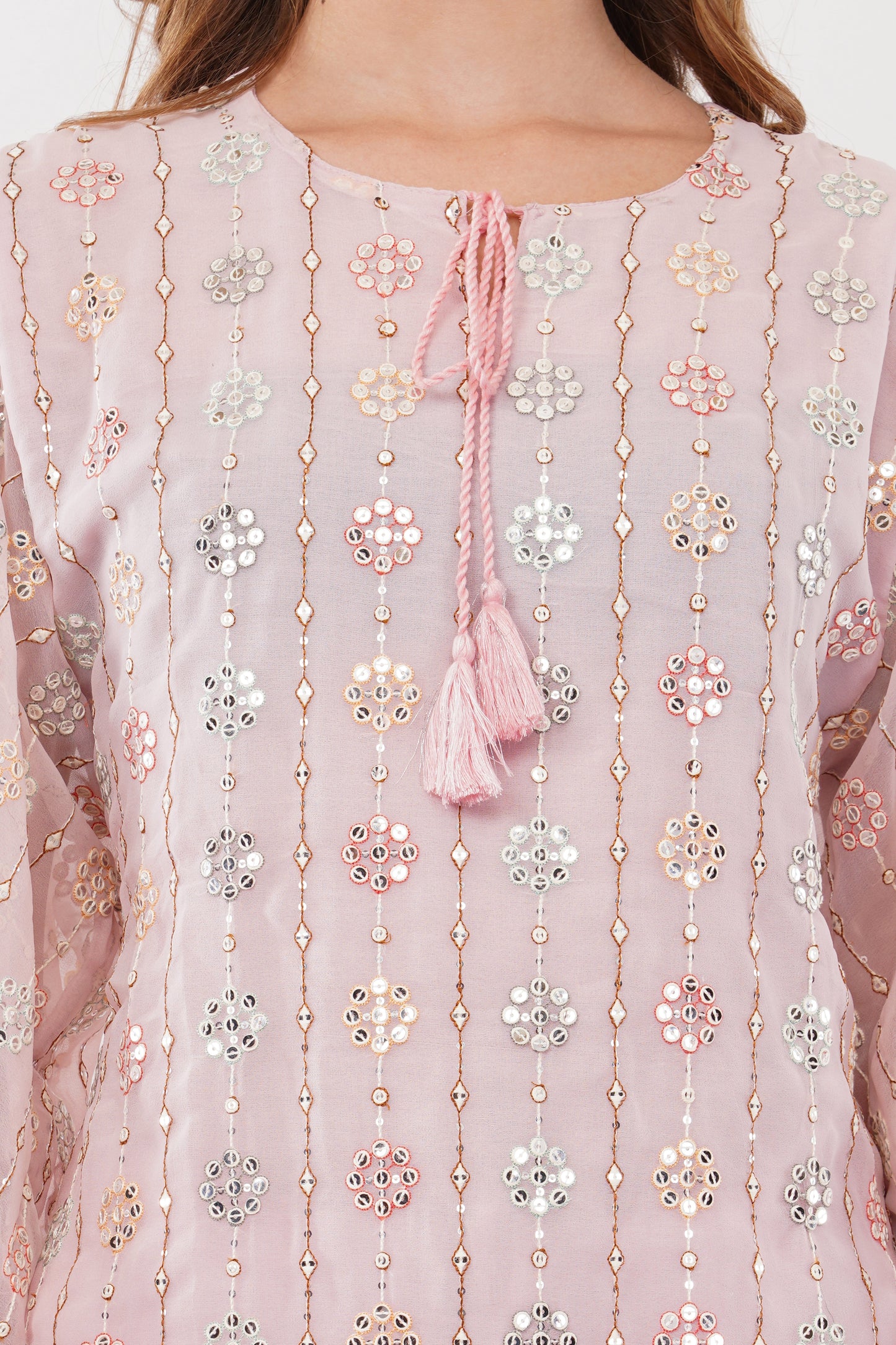 Light Pink Georgette Embroidered Pastel Co-Ord Set - Set Of 2