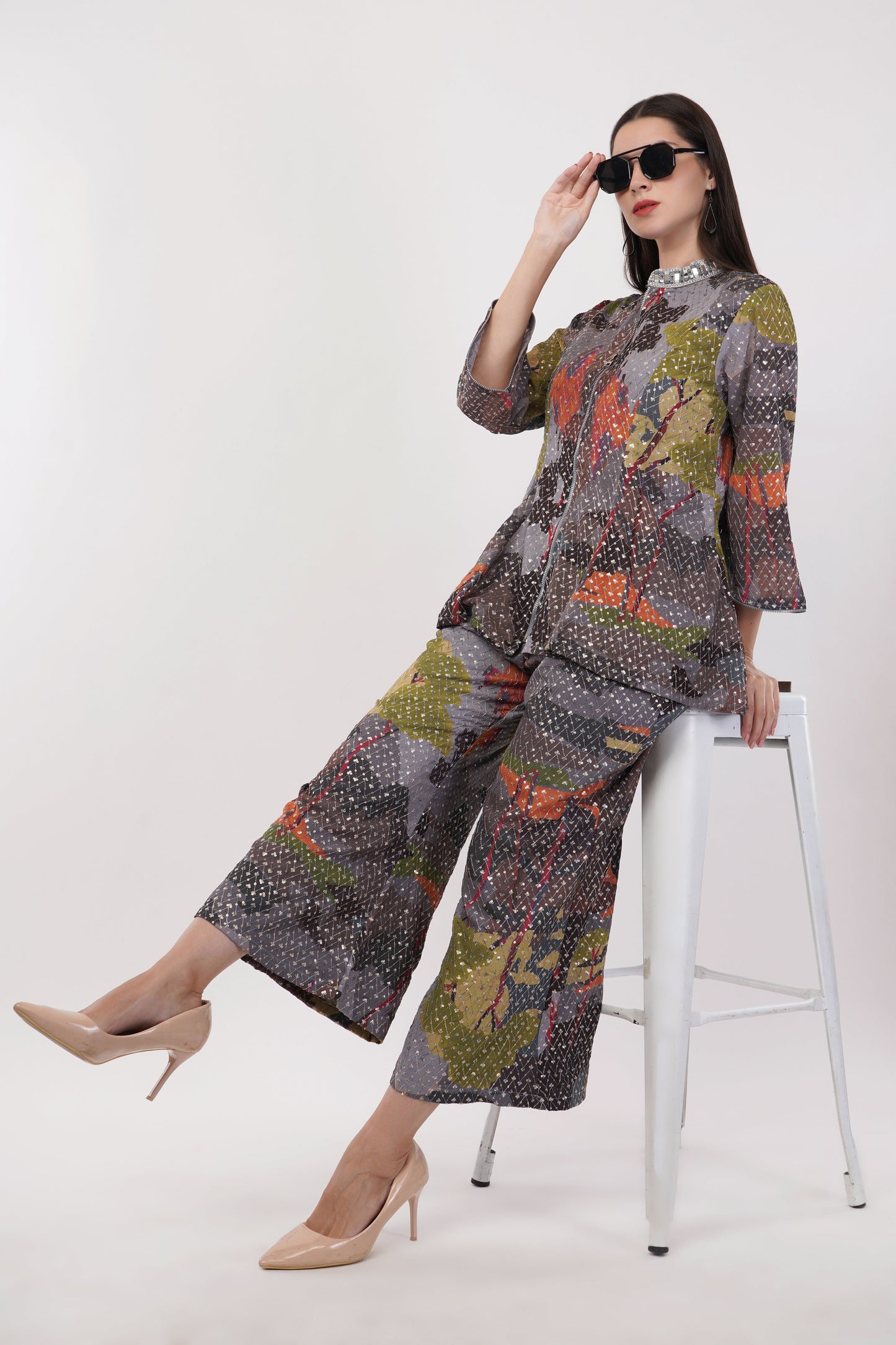 Multi-Color Embroidered Co-Ord Set - Set Of 2