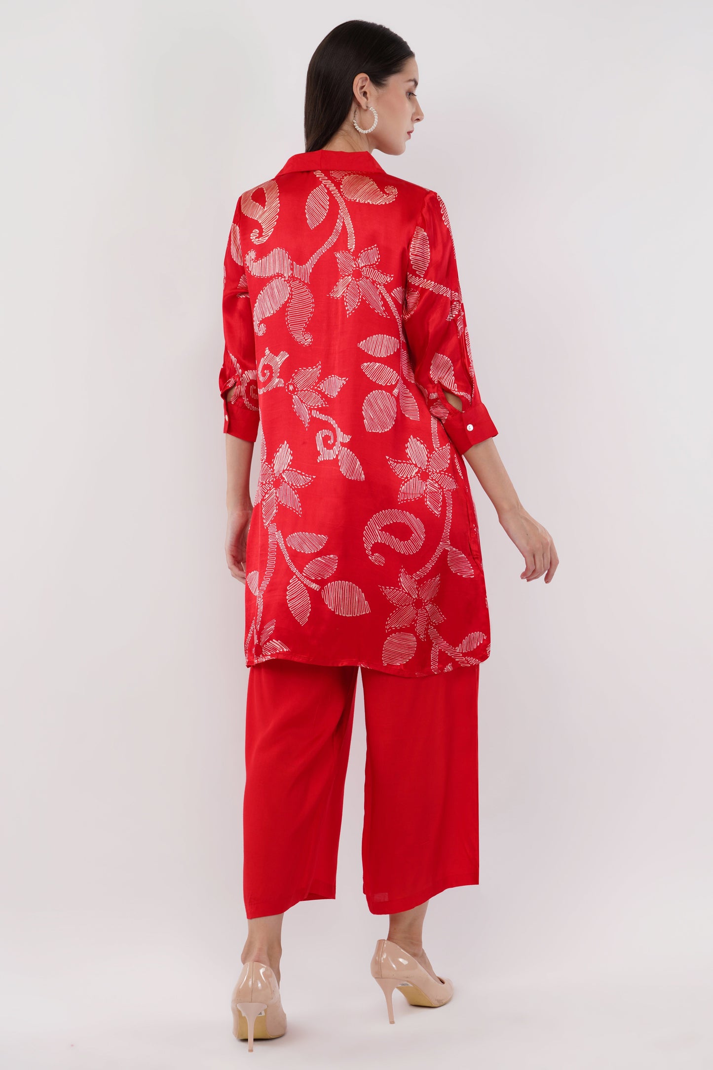 Red Gaji Silk Printed Shirt Co-Ord Set - Set Of 2