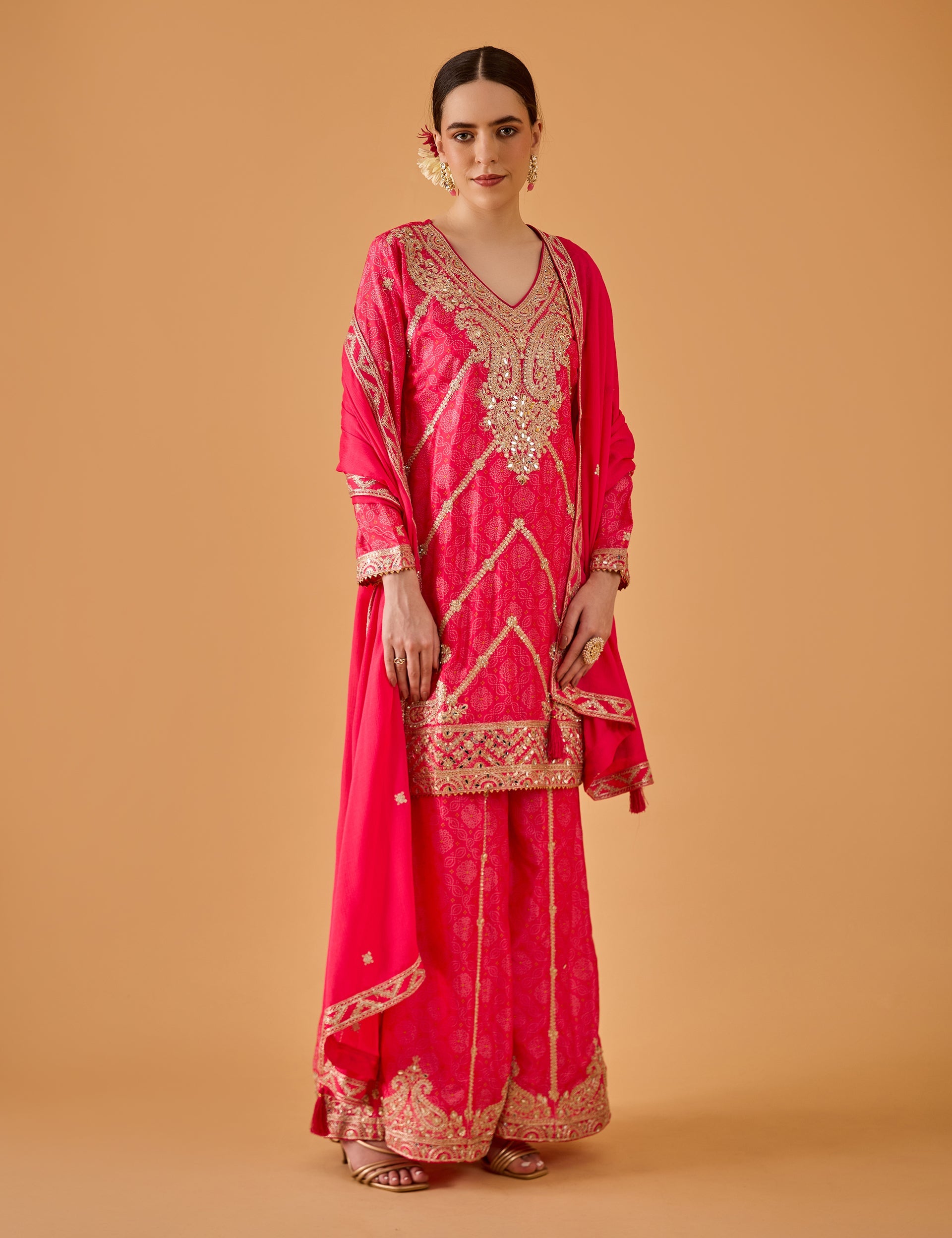 dhartii  Gulabi Pink Embroidered Chinon Sharara Ensemble