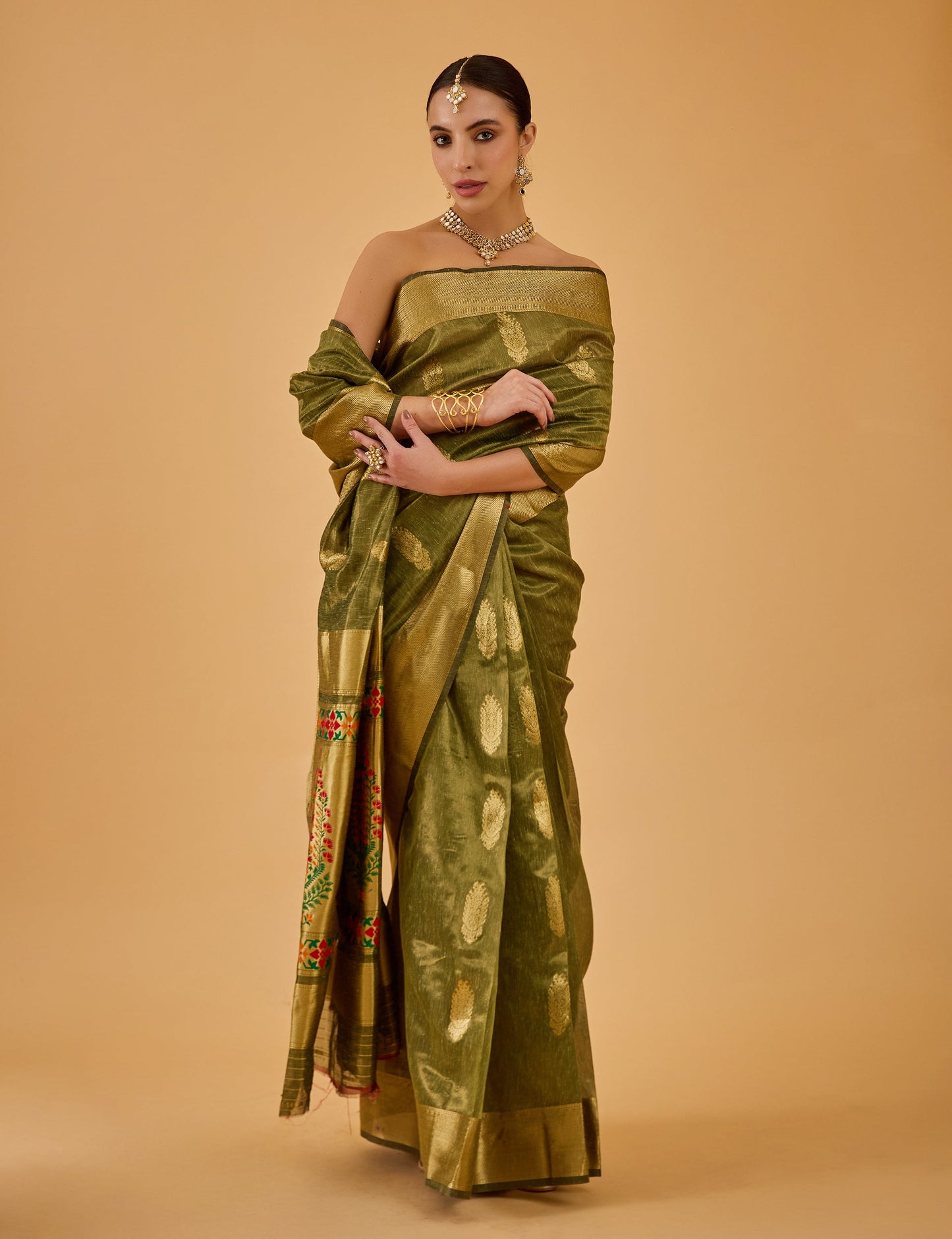 dhartii  Neem Green Jacquard Chanderi Saree