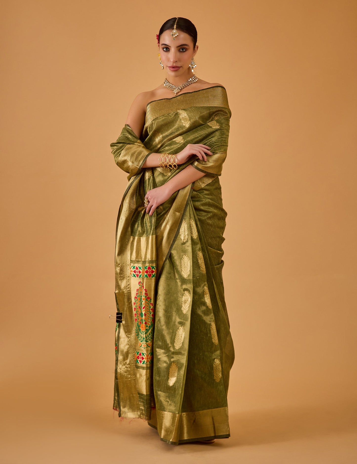 dhartii  Neem Green Jacquard Chanderi Saree