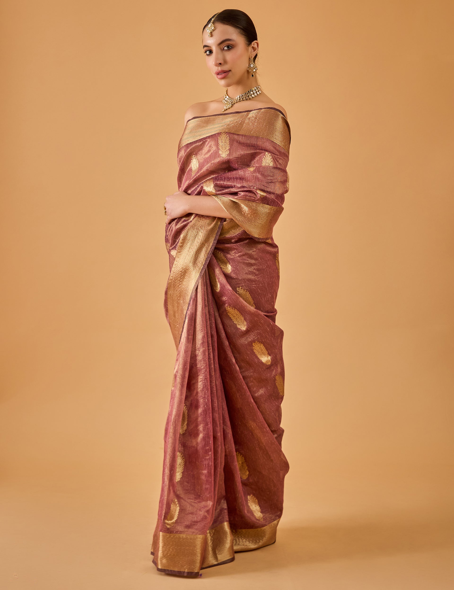 dhartii  Aubergine Jacquard Chanderi Saree