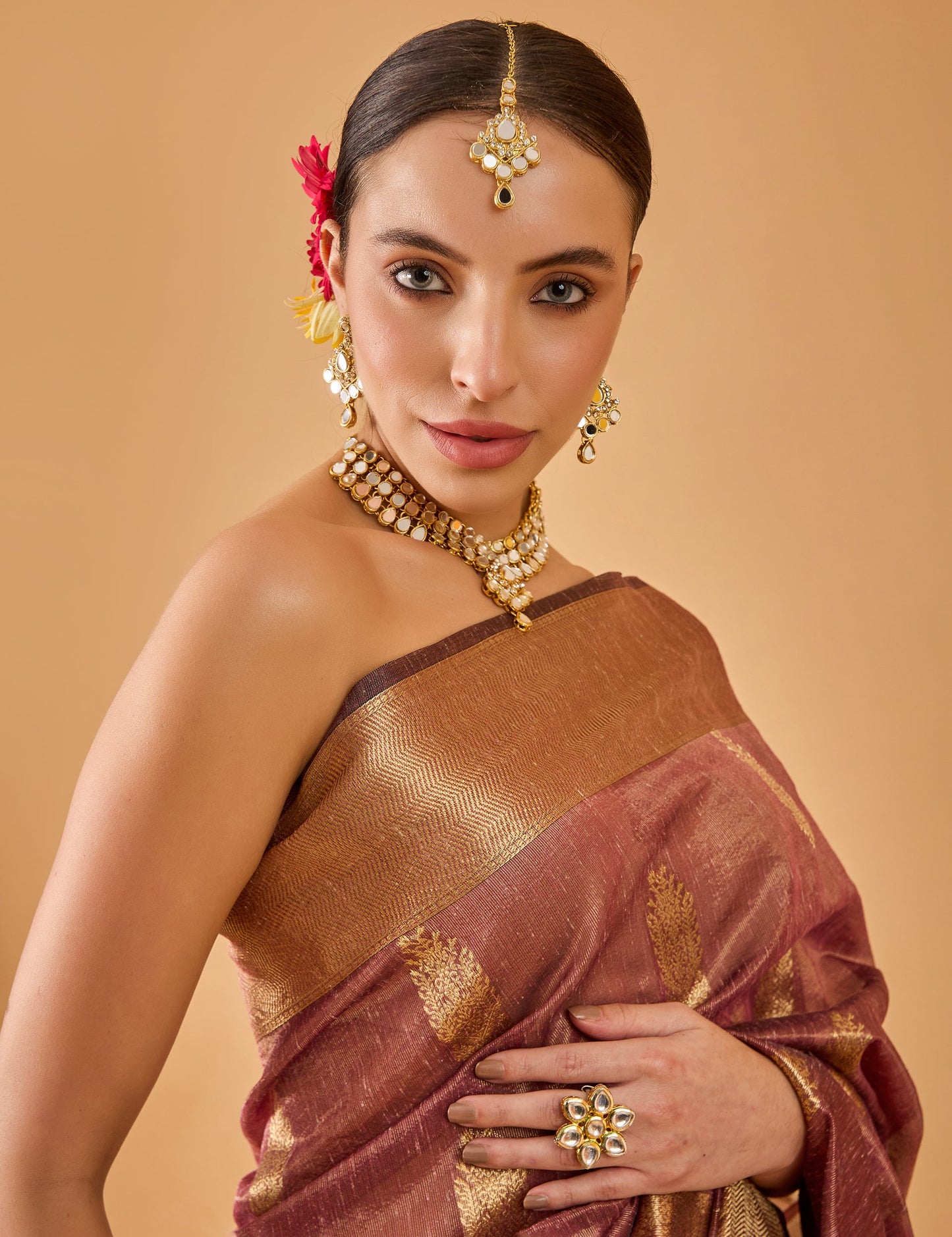 dhartii  Aubergine Jacquard Chanderi Saree
