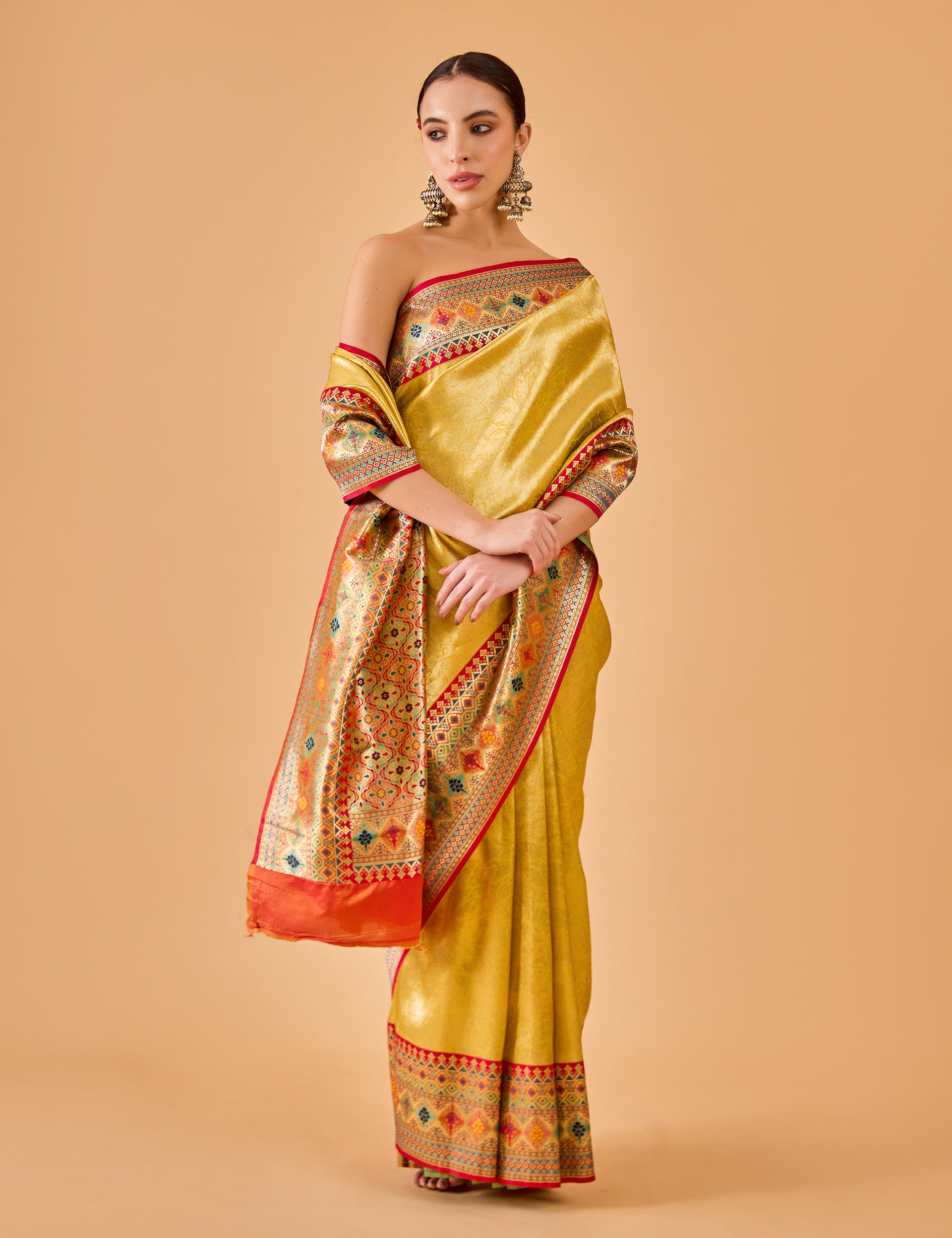 dhartii  Sunshine Yellow Jacquard Solid Silk Blend Saree