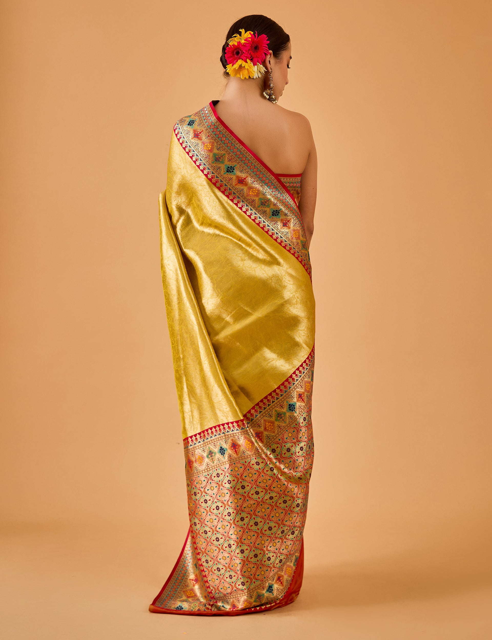 dhartii  Sunshine Yellow Jacquard Solid Silk Blend Saree
