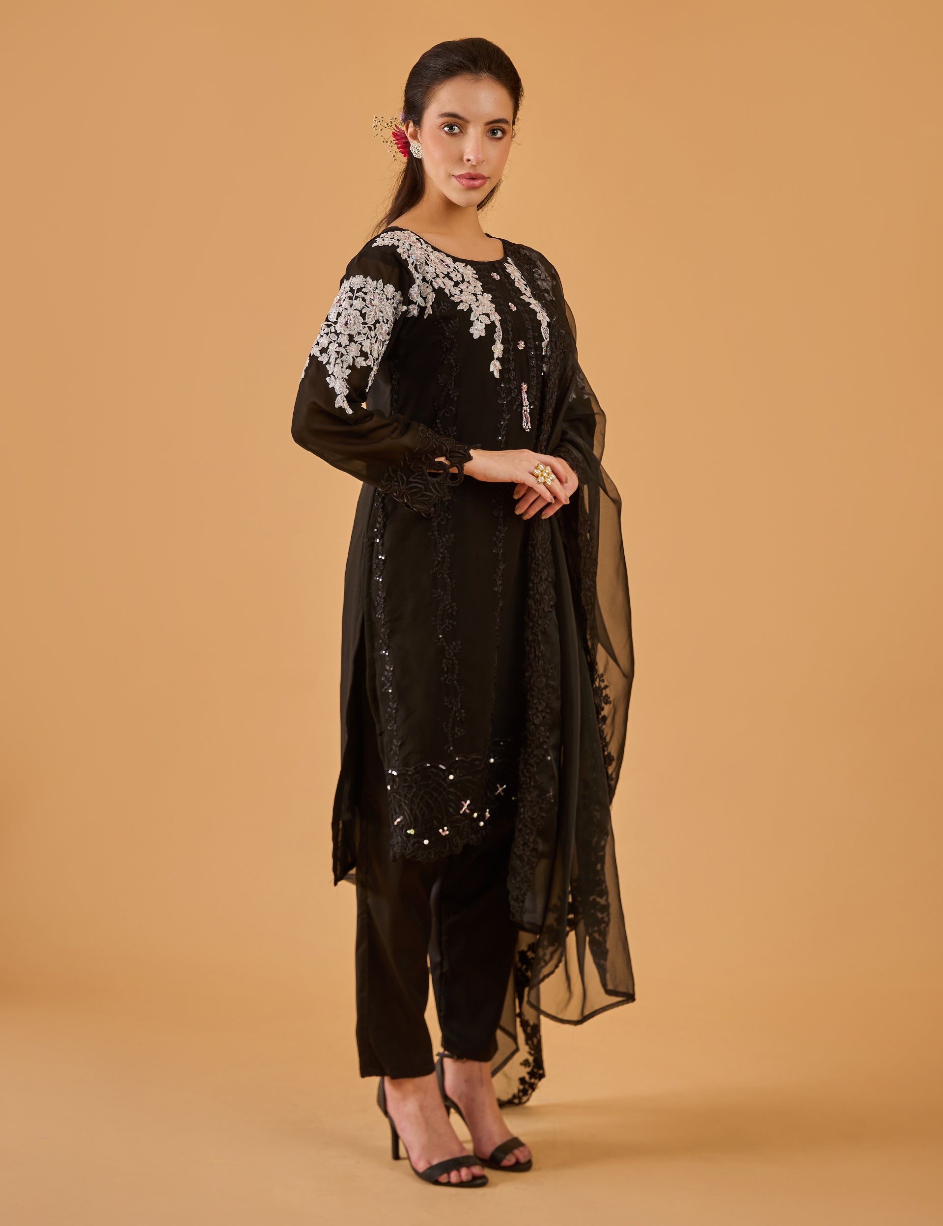 dhartii  Classic Black Georgette Kurta Set