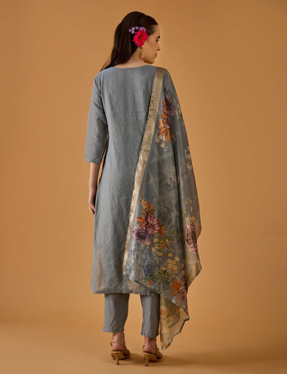 dhartii  Blue Ocean Mist Embroidered Silk Blend Kurta Set