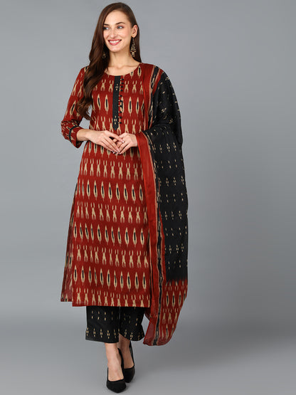 Brown Rayon Blend Straight Kurta Pant With Dupatta