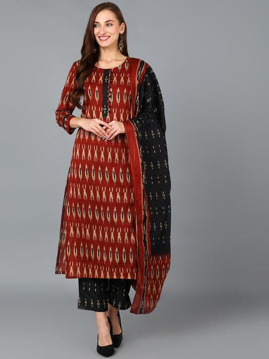 Brown Rayon Blend Straight Kurta Pant With Dupatta