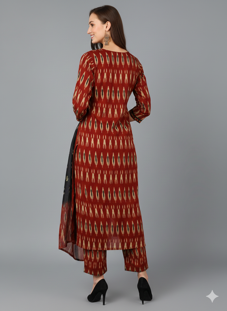 Brown Rayon Blend Straight Kurta Pant With Dupatta