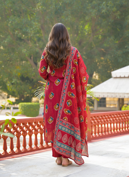 Maroon Viscose Embroidered Straight Kurta Trousers With Dupatta