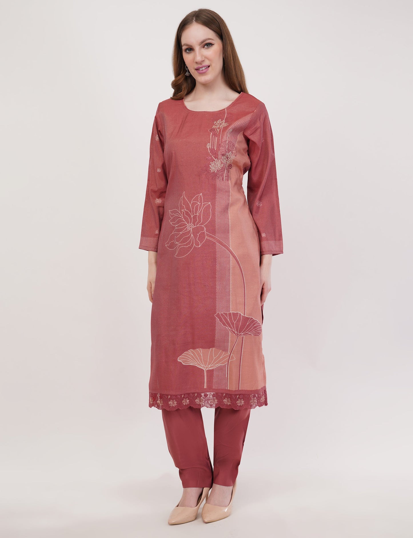 Maroon Abstract Printed Suit Set - Set Of 3