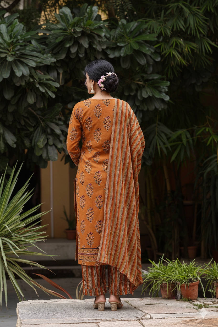 Mustard Rayon Blend Straight Suit Set