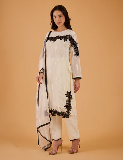 dhartii  Off-White Embroidered Organza Suit Set