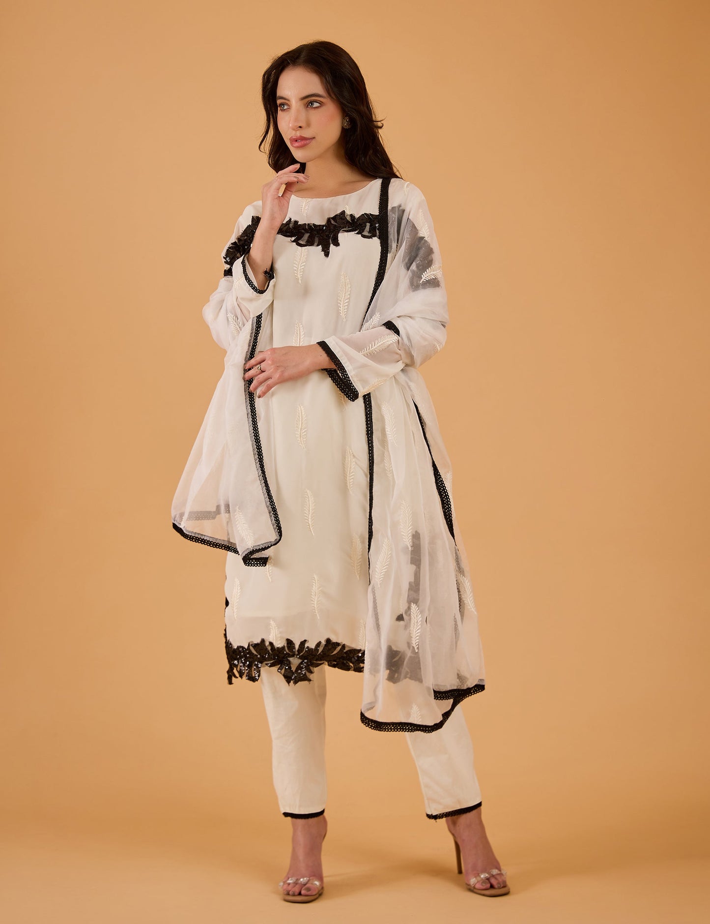 dhartii  Off-White Embroidered Organza Suit Set