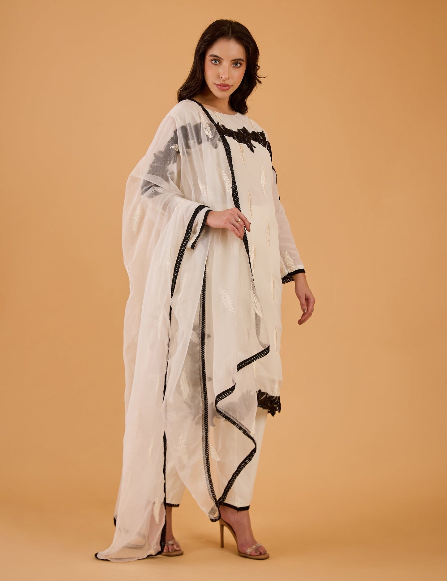 dhartii  Off-White Embroidered Organza Suit Set