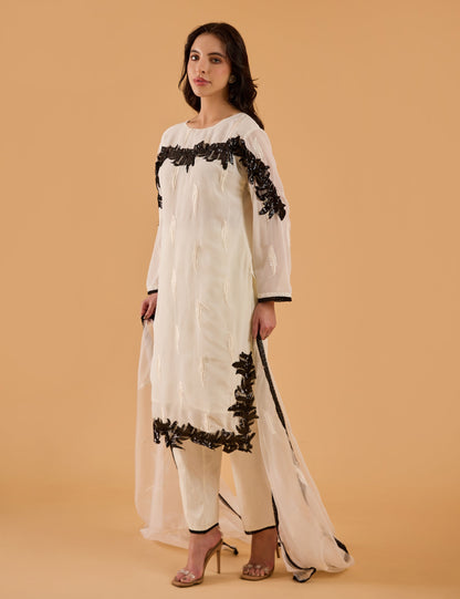 dhartii  Off-White Embroidered Organza Suit Set
