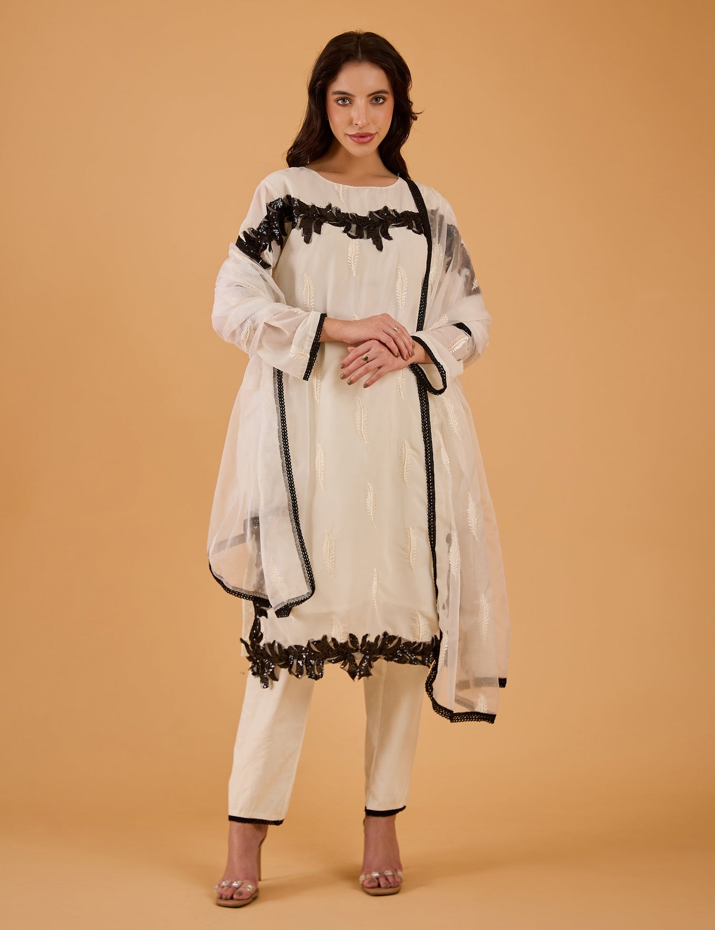 dhartii  Off-White Embroidered Organza Suit Set