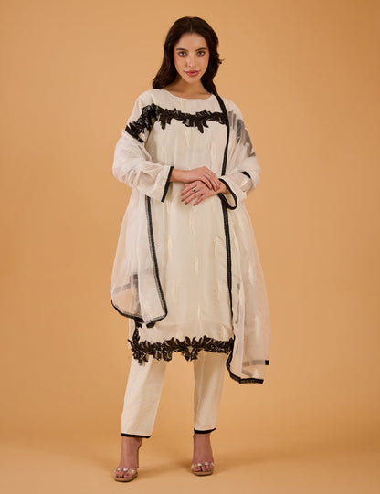 dhartii  Off-White Embroidered Organza Suit Set