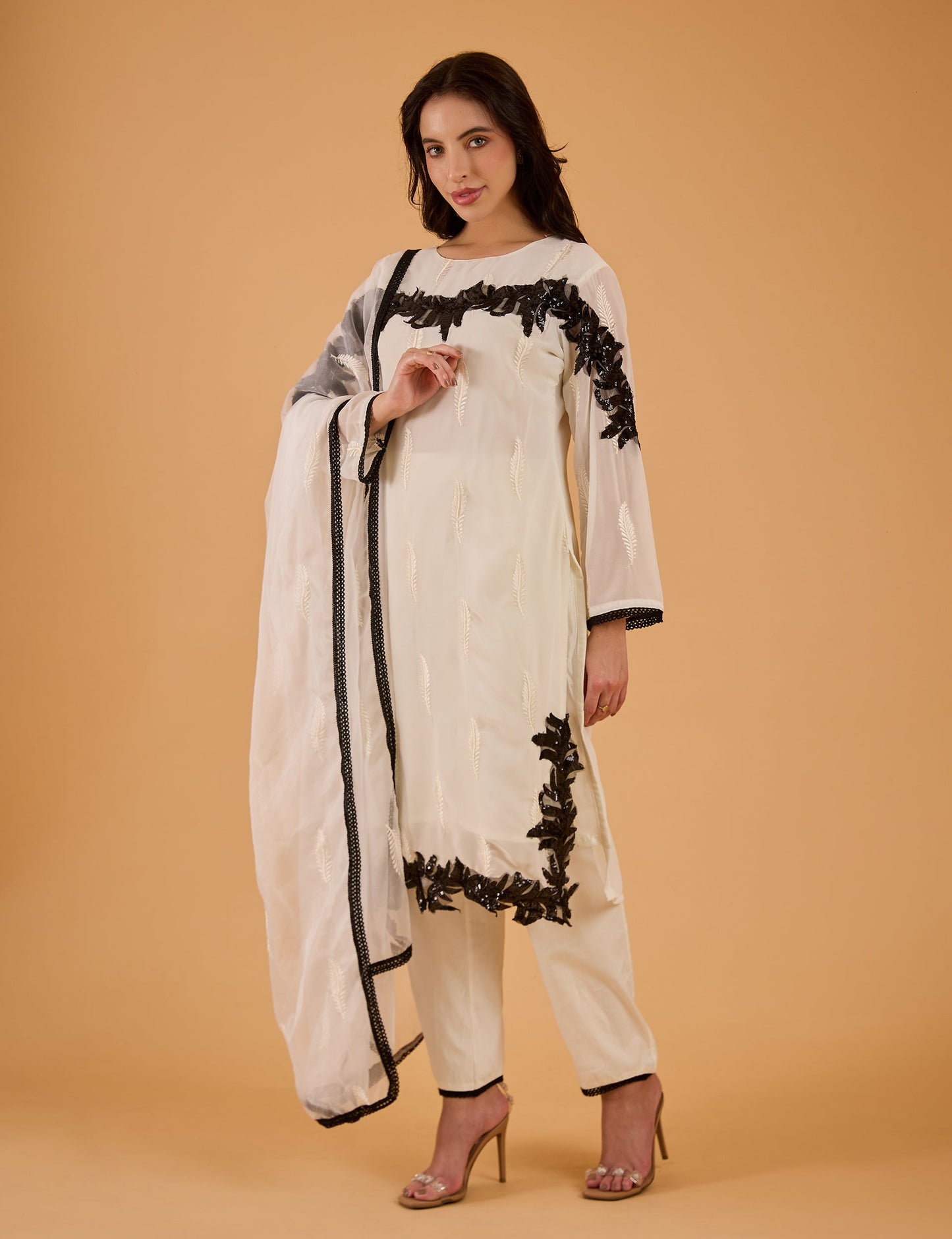 dhartii  Off-White Embroidered Organza Suit Set