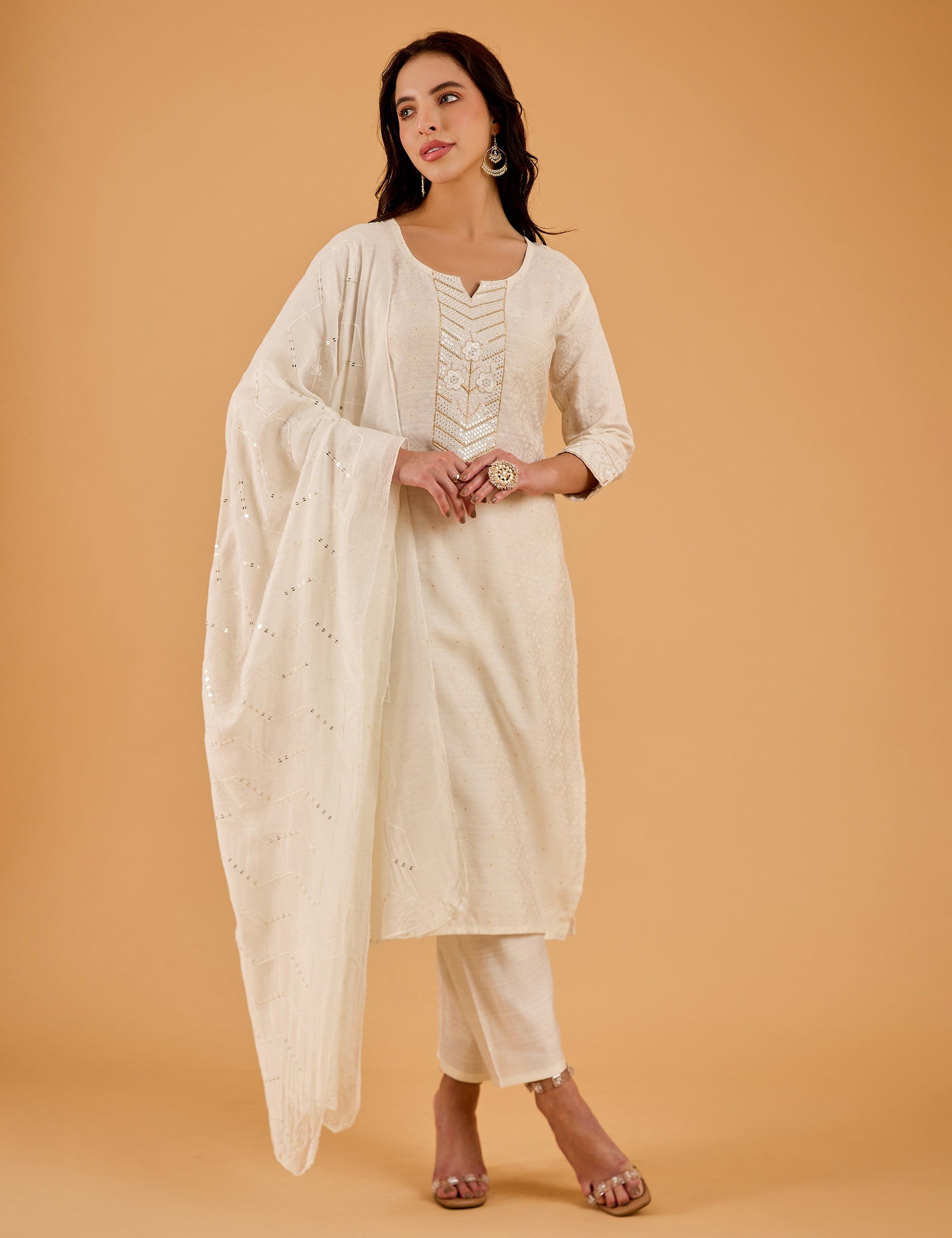 dhartii  Off-white Embroidered Viscose Kurta Set