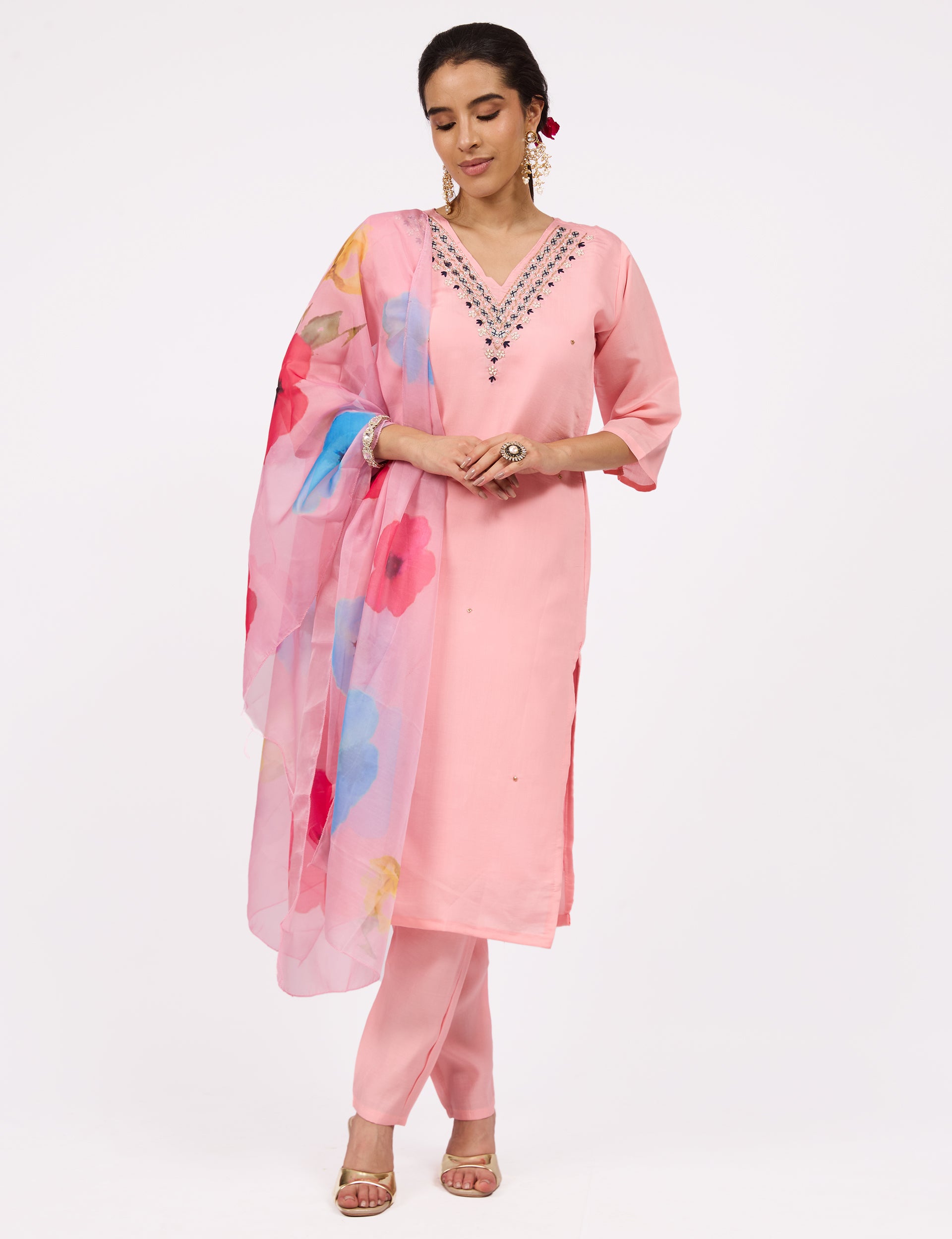dhartii  Soft Pink Embroidered Kurta Set