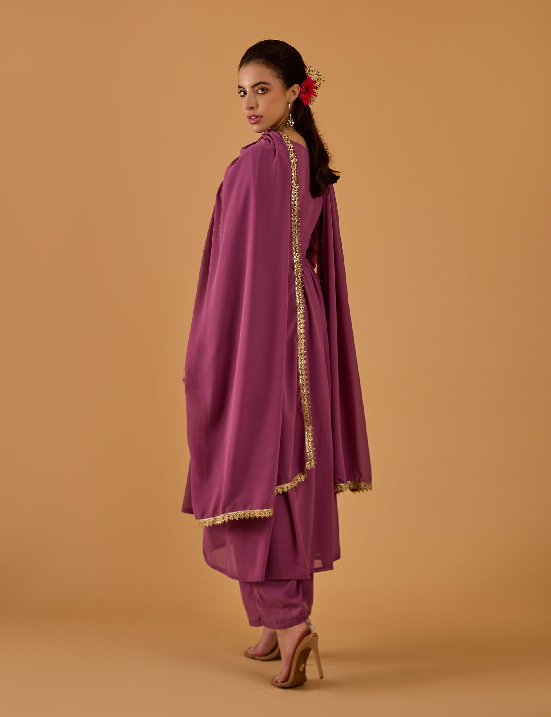 dhartii  Solid Purple Embroidered Georgette Suit Set