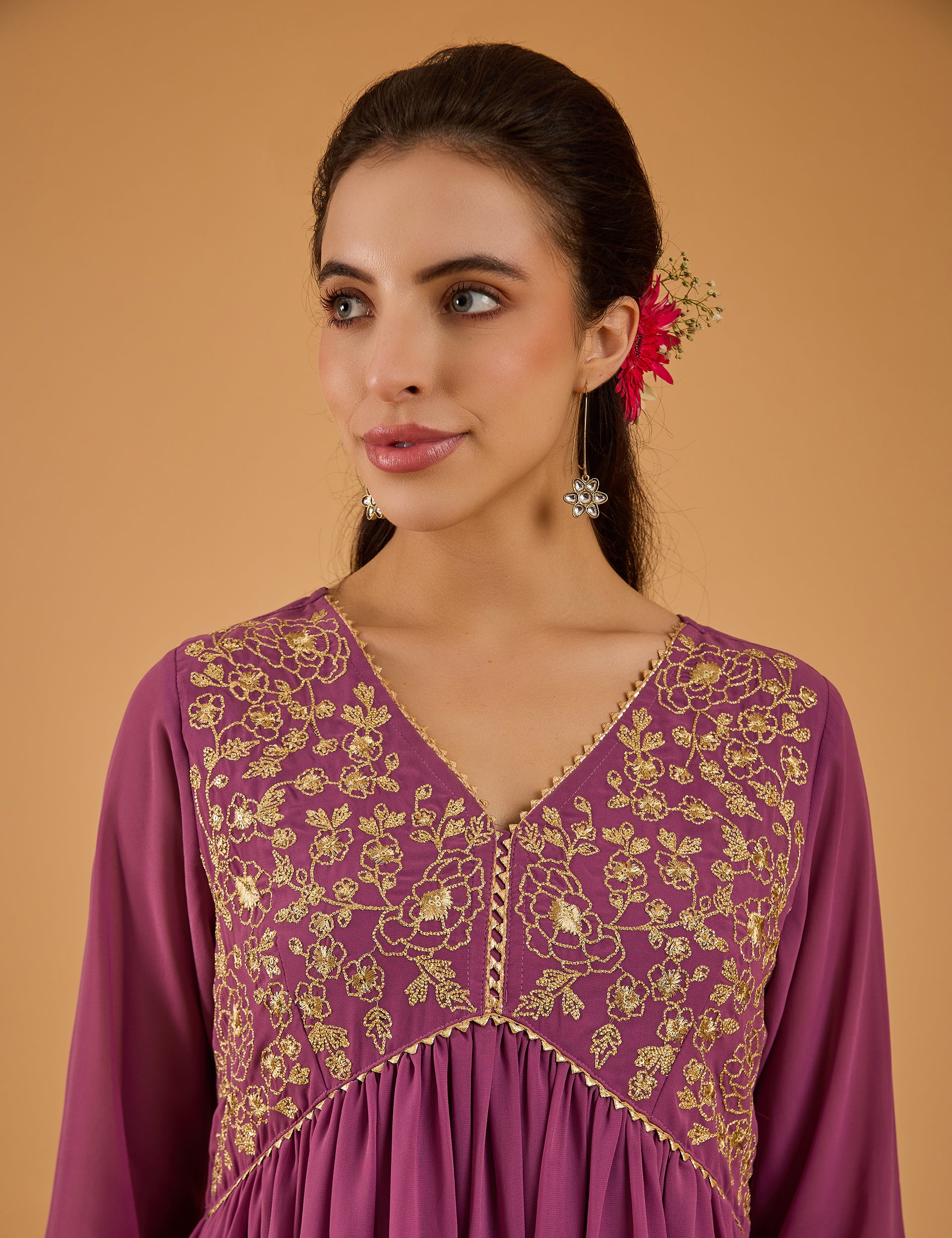 dhartii  Solid Purple Embroidered Georgette Suit Set