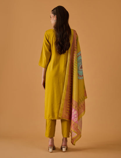 dhartii  Mustard Yellow Aura Embroidered Silk Blend Kurta set