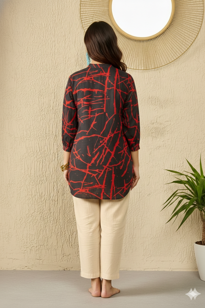 Black Viscose Rayon Abstract Printed Regular Top
