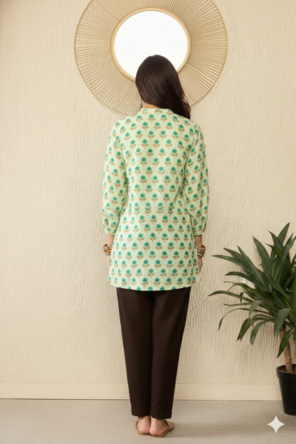 Green Viscose Rayon Floral Printed Regular Top
