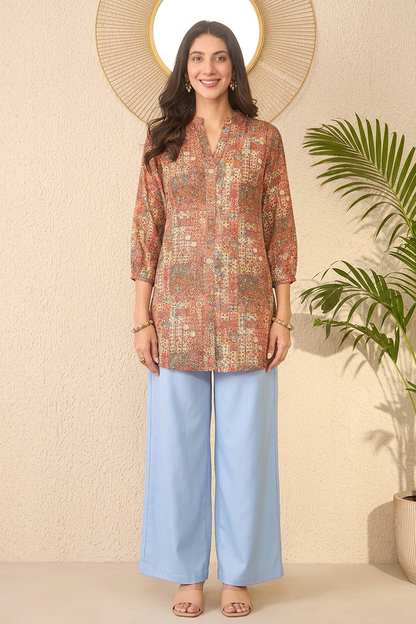 Multi Rayon Blend Abstract Printed Regular Top