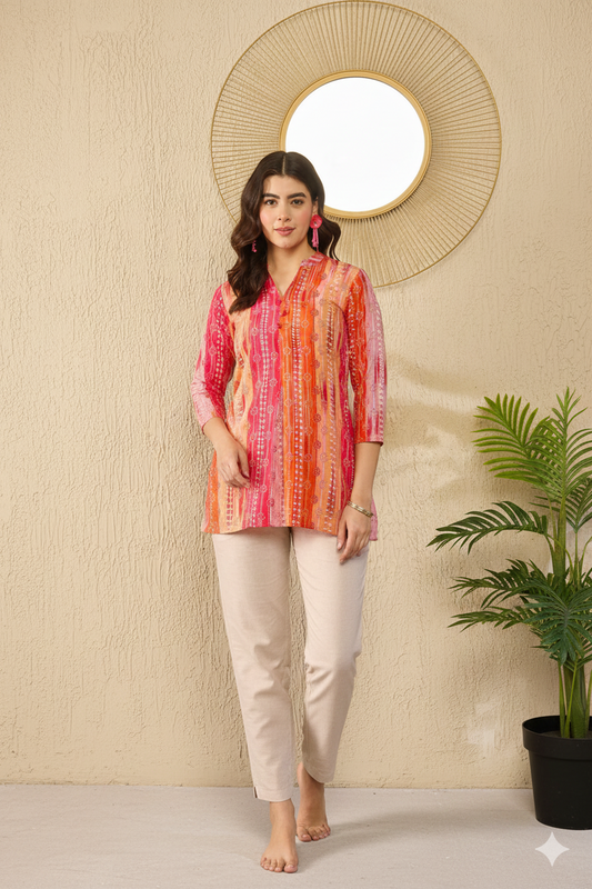 Orange Rayon Blend Floral Printed Regular Top