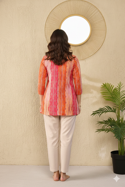 Orange Rayon Blend Floral Printed Regular Top
