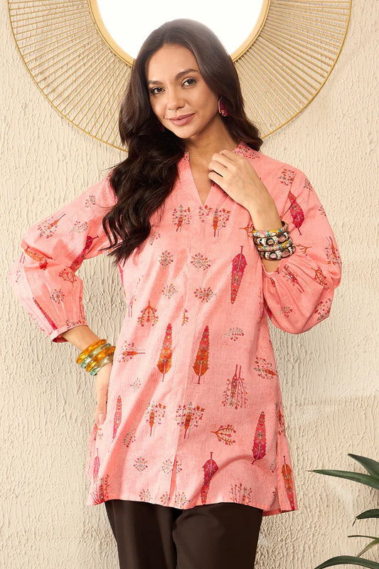 Pink Cotton Blend Floral Printed Regular Top