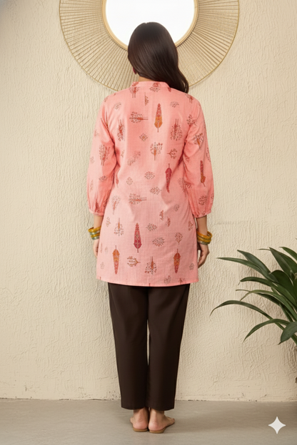 Pink Cotton Blend Floral Printed Regular Top